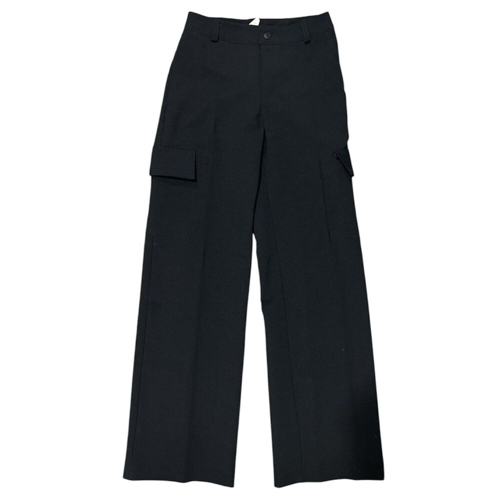 Vintage XOXO 90s Wide Leg Cargo Pants Black Flare Trousers Sz 1 Y2K Grunge Goth